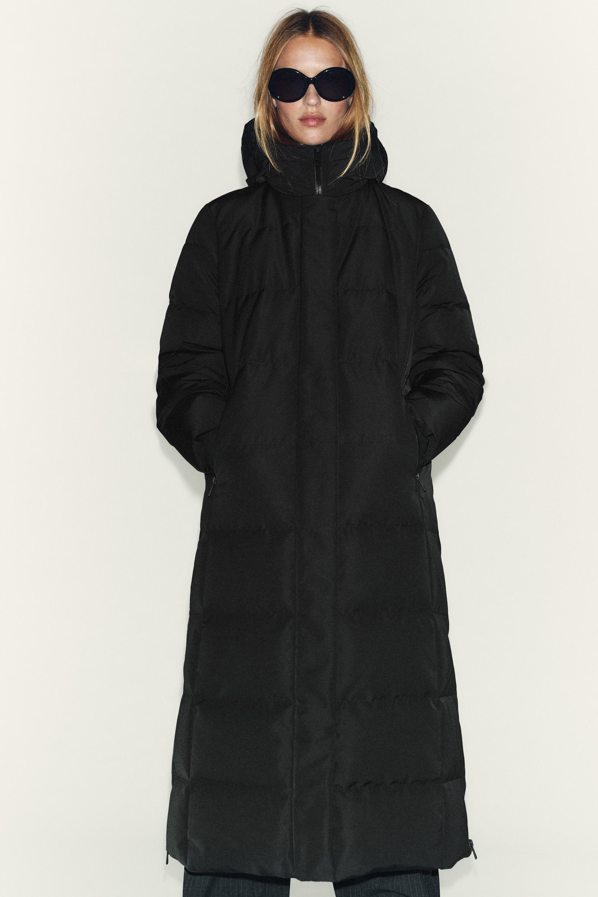 LONG WATER REPELLENT WINDPROOF HOODED DOWN COAT